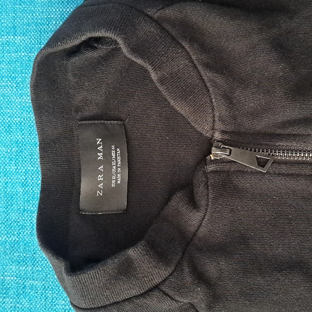 Zara Men's Black Sweater Jacket  XL Zipper Pockets Zip Pocket Sleeve. - Picture 4 of 5